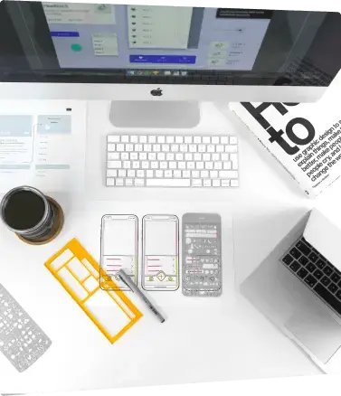 Desktop with computers running design software