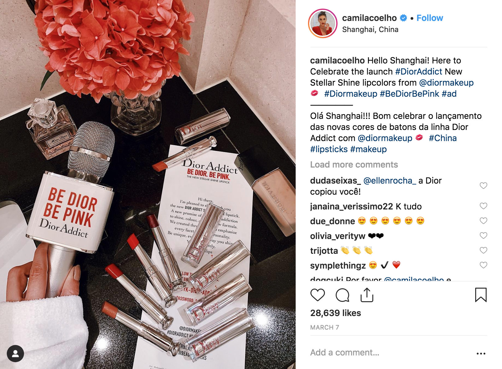 Camila Coelho, Dior Ad, Instagram Ad, Social Media Influencer