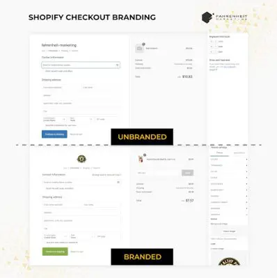 image of branded shopify checkout and non branded checkout page