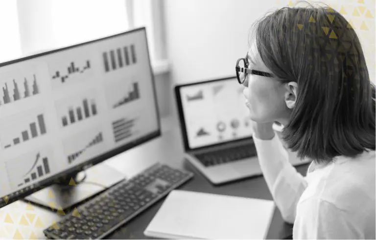 woman viewing data visualizations on her desktop