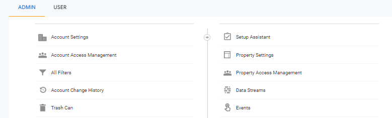 Admin Tab in Google Analytics