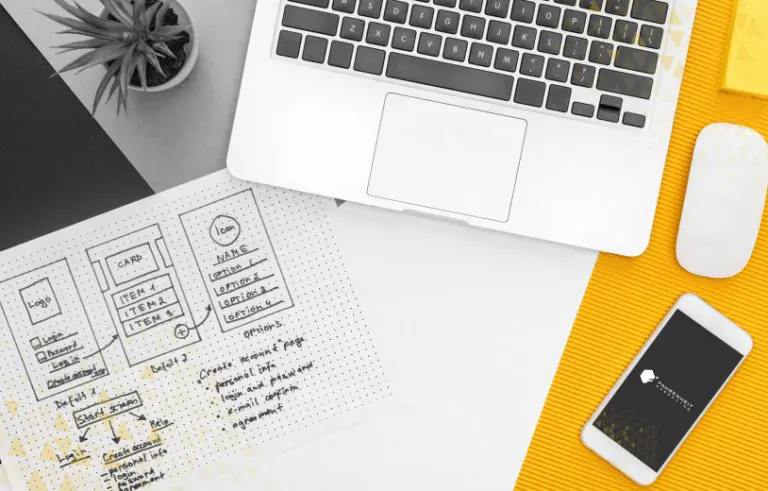 birds eye view of laptop and site structure notes