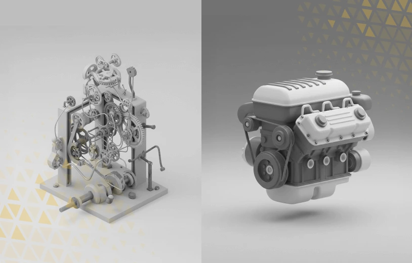 split screen of a chaotic machine vs an ordered one