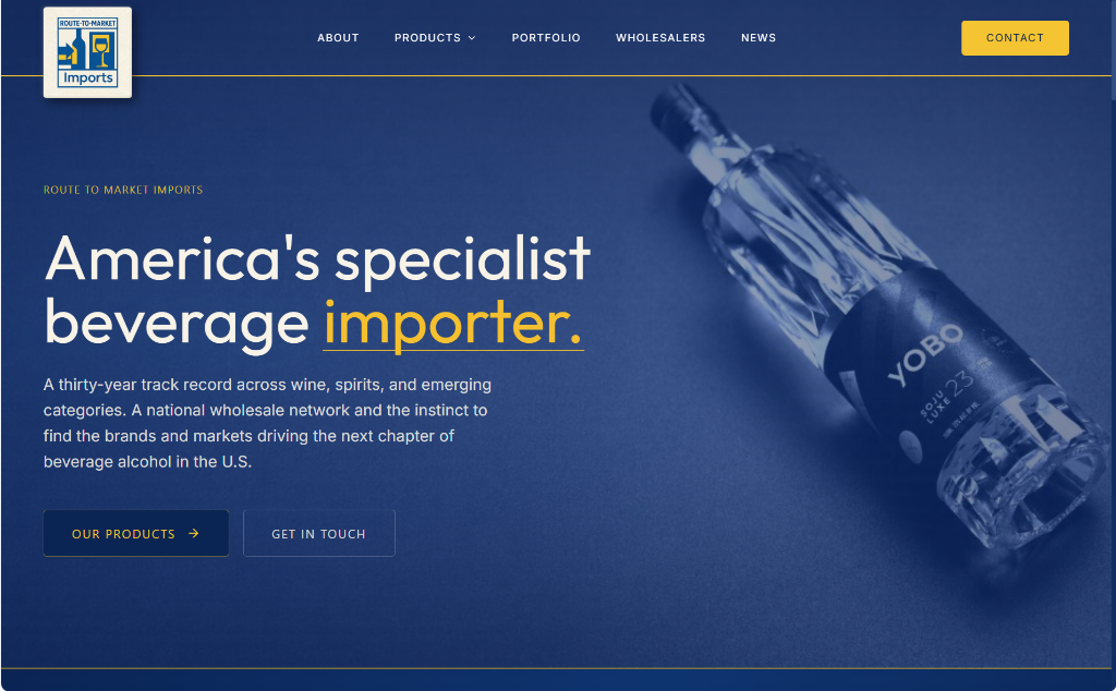 Route to Market Imports homepage design